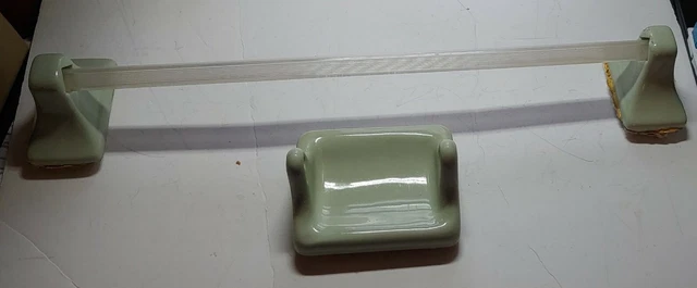 Vintage Ceramic/Porcelain  Bathroom Towel Bar Holder ends toilet paper dispenser