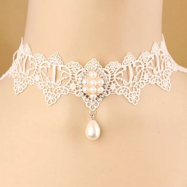 Trachten Kropfband Hals Kette Band Spitze Perlen Collier Dirndl Strass