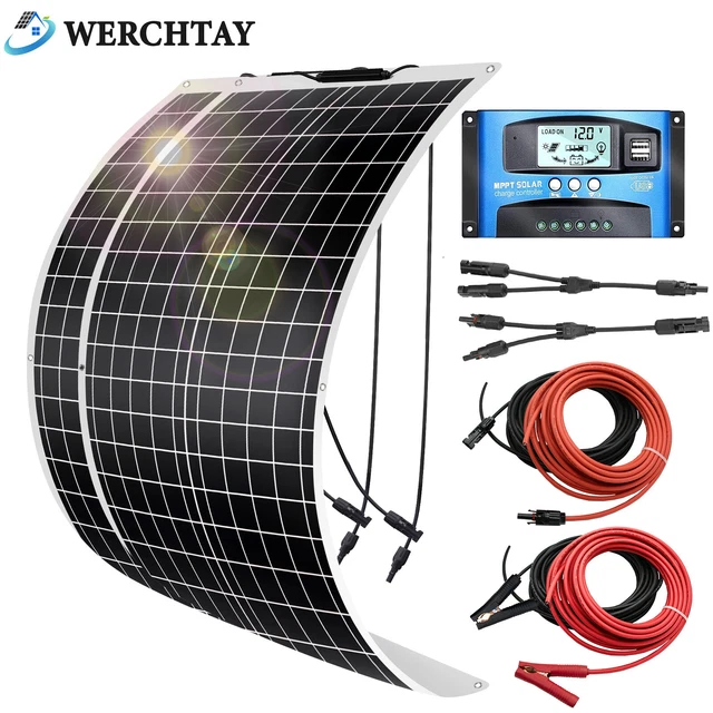 12VOLT 100W 200W 400W Flexible Solar Panel Kit for Caravan RV Boat Home ...