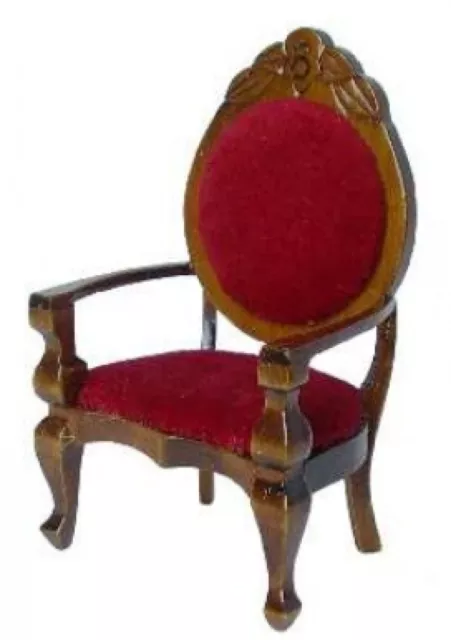 Puppenstube Miniatur - Stuhl 8cm mit rotem Samt Polster Antikbraun