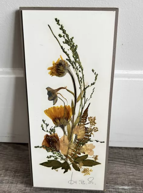 Henni Pressed Dried Leaves Flowers Wall Hanging Canada 10x4” Signed