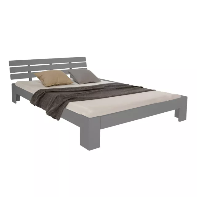 Lit Double en Bois Futon 140x200 Gris Cadre de Lit Sommier à Lattes Homestyle4u