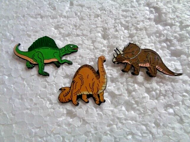Job lot of 3 High quality Dinosaur shaped metal lapel pin