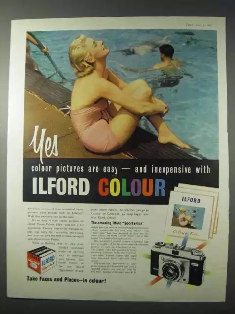 1958 Ilford Ad - Colour Film, Sportsman Camera