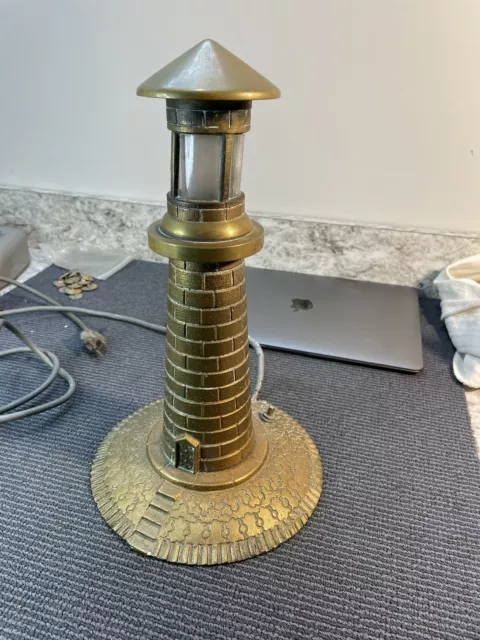 Antique Vintage Cast Brass Lighthouse Light House Table Lamp
