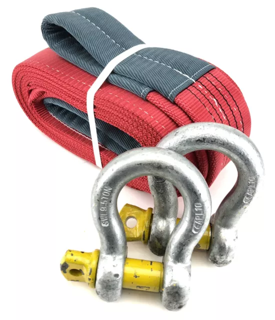 5 Tonne Tow Strap x 4 Metres With 9.5 Tonne Shackles, Recovery Strap, 5000kg