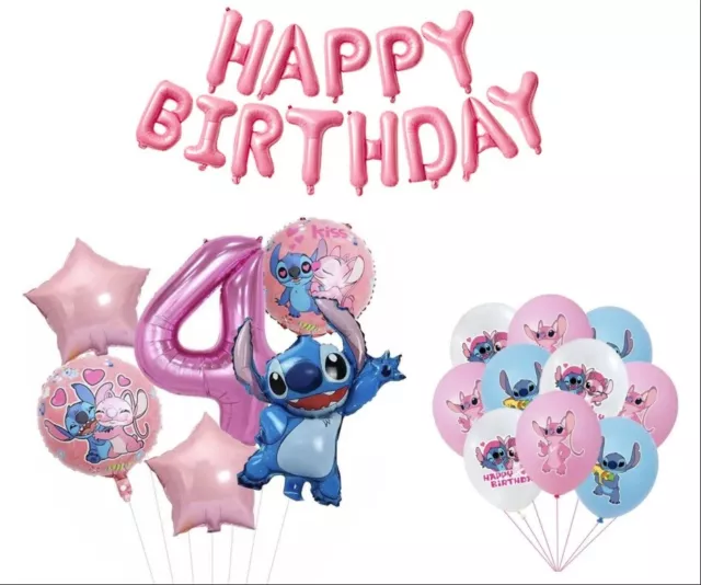 Lilo & Stitch 4th Birthday Girls Pink Balloon Set Party Decorations Age 4 Kids