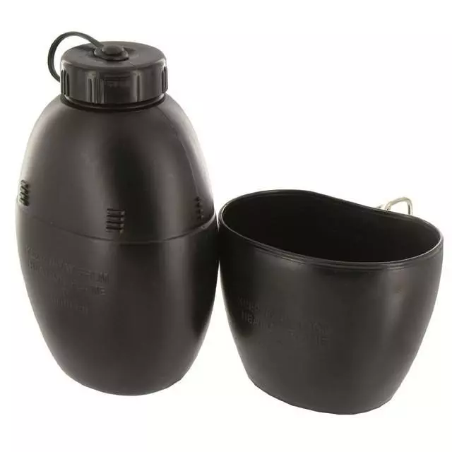 NEW 58 Pattern Black Army Style Water Bottle and Cup 1 Litre Cadets Force