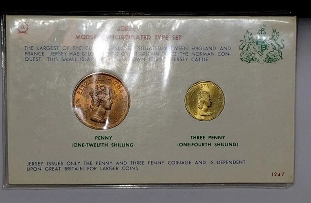 Vtg '64 Jersey Island Uncirculated (2 Coin) Type Set..w/Brief History of Coinage