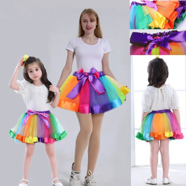 Kids Girls Rainbow Tutu Skirt Ballet Dance Wear Multi Colored Petticoat Costume