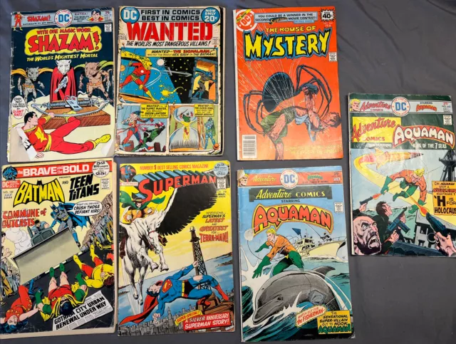 Dc Comic Lot, 70s 7 books, Superman, Aquaman, Shazam, Batman, Most Wanted
