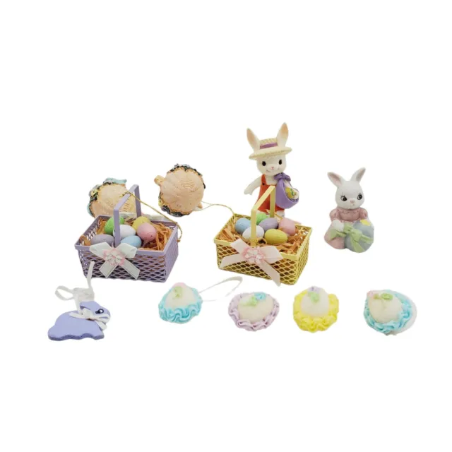 Lot of Miniature Easter Tree Decorations Enesco Bunny Figurine Sugar Eggs Basket