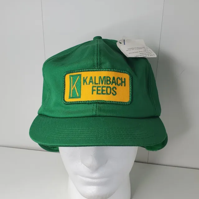 VTG Kalmbach Feeds Patch Ear Flap Baseball Cap Logo Snapback Hat Winter Farmer