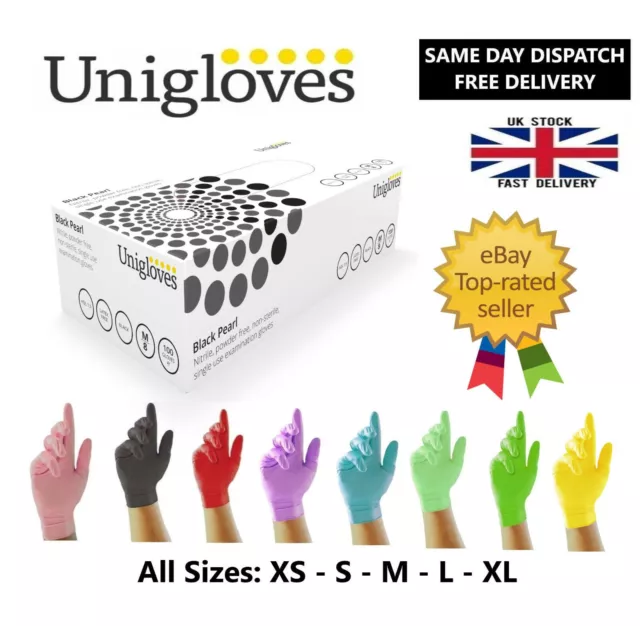 10 - 100 Unigloves Black Pink Pearl Nitrile Latex Disposable Gloves Food Safe