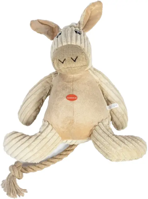 Doris Donkey Dog Toy - Brown. Plush, Squeaker, Rope Tail, Rattle, Crackle 37.5cm