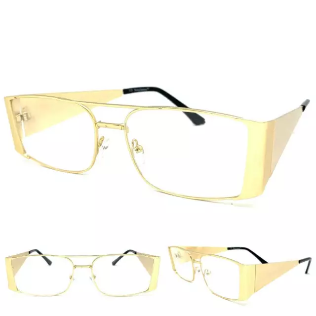 Mens Classic Vintage Retro Hip Hop Style Clear Lens EYE GLASSES Large Gold Frame