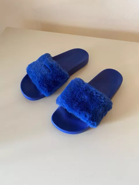 pantofole ciabatte blu da donna con pelo