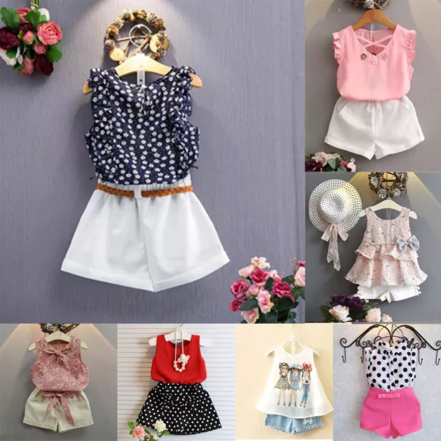 2PCS Kids Baby Girls Toddler Outfit Clothes Summer T-shirt Tops+Pants Shorts Set