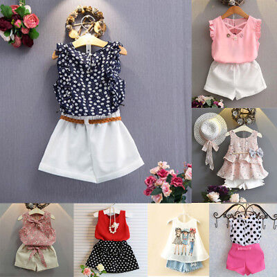 Toddler Kids Baby Girls Child Summer Outfits Top Shirt Pants Shorts Clothes Set