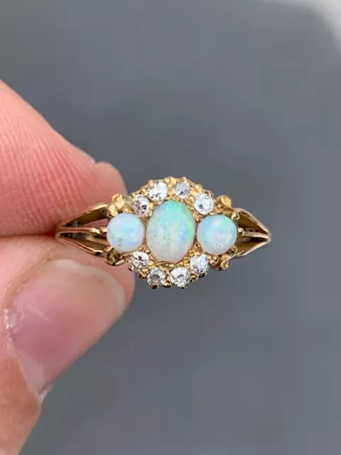 18ct gold diamond natural opal ring Victorian 1876