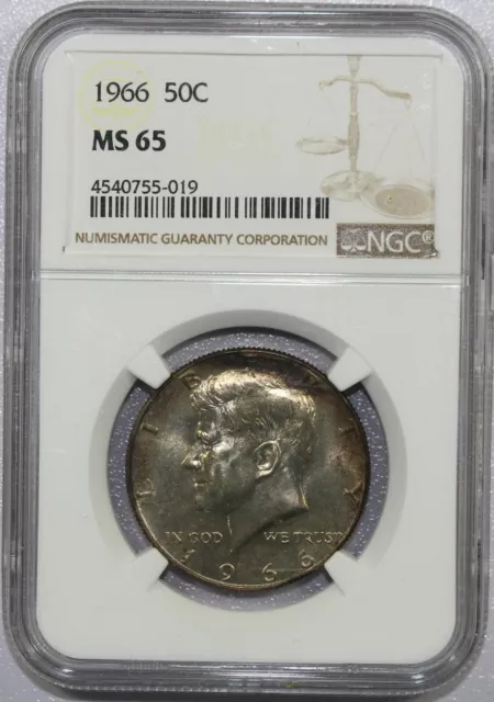 1966 Kennedy Silver Half Dollar Ms65 Ngc Toned
