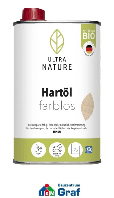 Ultra Nature Huile Dure D'Abrasin pour Meubles Incolore, Bio, Vegan, 0,5 L /#