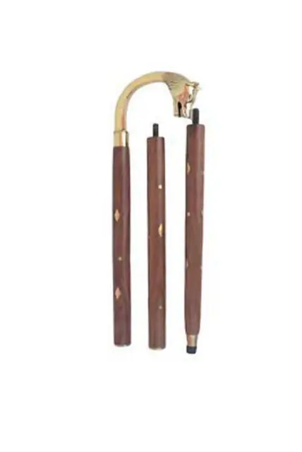 Victorian Solid Brass Fox Head Handle Wooden Walking Stick Designer Gift Cane