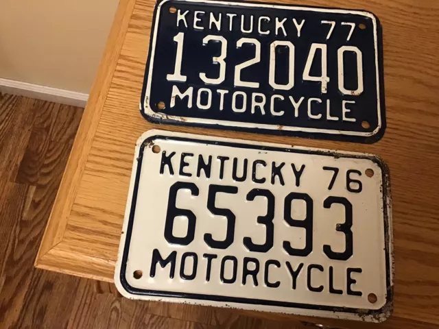 Vintage Expired Ky. Motorcycle License Plates 1976 And 1977 Lot Of 2
