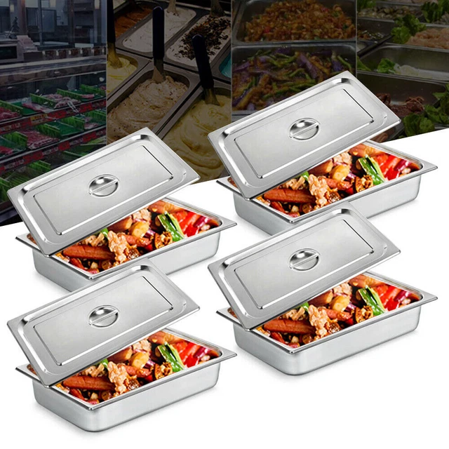4pcs Deep Full Size Stainless Steel Steam Table Pans Hotel Food Prep Pans Hot 4"