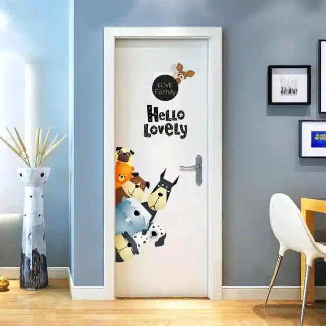 Cartoon Dogs Wall Stickers Lovely Family Vinyl Decals for Door Children Room