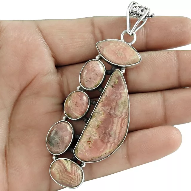 Naturel Rhodochrosite Gemme Pendentif Ethnique 925 Argent Sterling Pour Femme U2