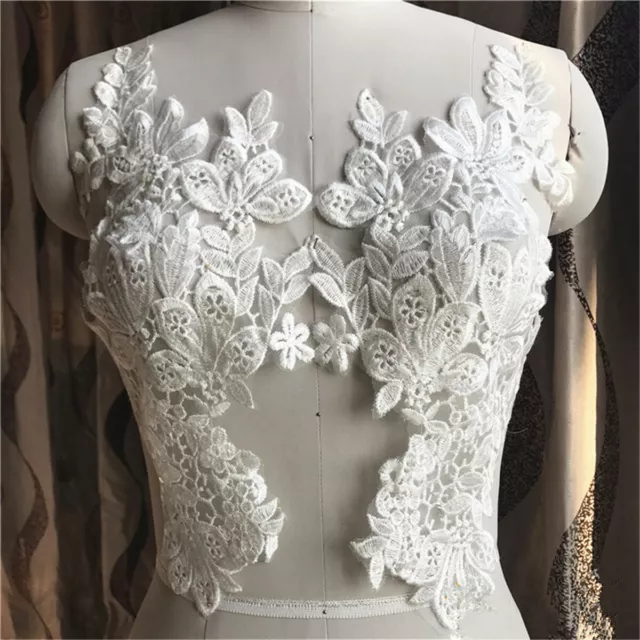 1Pair Flower Lace Applique Trim Embroidery Sewing Motif DIY Wedding Bridal Craft