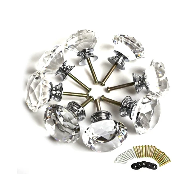 8 piezas 40mm Diamante Cristal Cristal Pomo Puerta Armario Cocina Armario