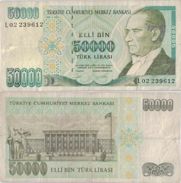 Turkey 50000 Lira 1970 (1995) P-204 Banknote Europe Currency #5188