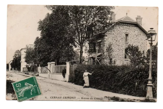 Cpa 95 Cernay-Ermont 1911. Avenue du Château. Animée. Dos divisé, écrit. Bon éta