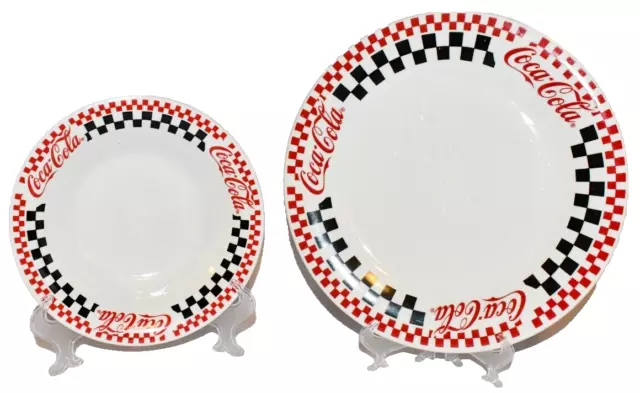 VTG Coca-Cola Gibson Plate & Bowl Dish Matching Set Red & Black Checkered 1996