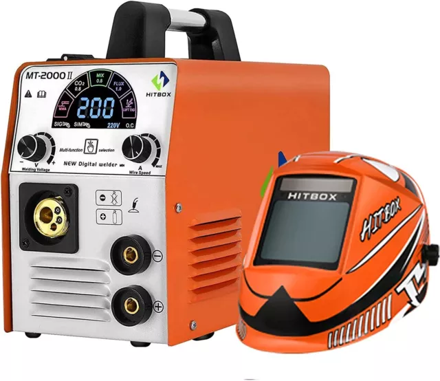 HITBOX 4in1 MIG Welder Gas Gasless 200A MIG ARC Lift TIG Machine W/Welding Mask