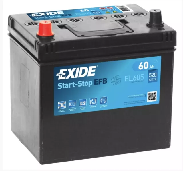 Exide EL604 005L Efb Stop / Start Car Battery 12V 60Ah 520Cca