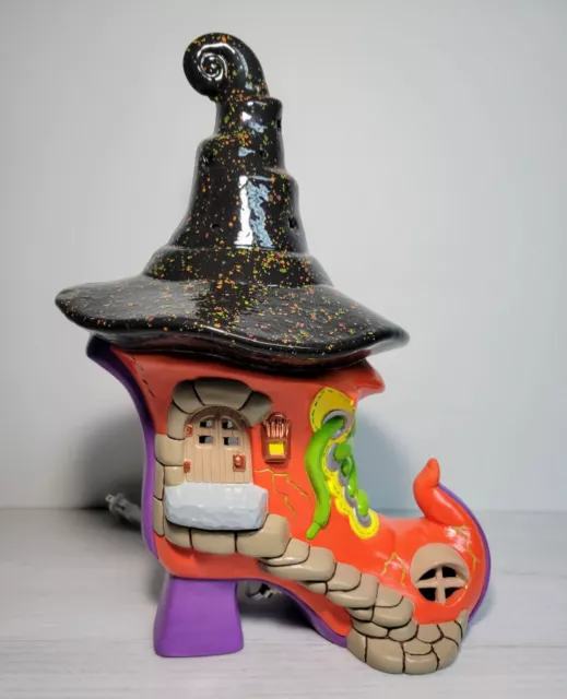 Clay Magic Ceramic Lighted Witch Boot Stone Cottage Halloween Decor Hand Painted