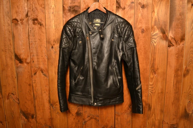 antique - VTG des années 90 noir veste moto en cuir café racer par taille de mens Vetter 42