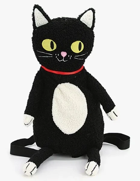 New Fun Plush Black & White Tuxedo Cat Kitten Backpack Womens Soft Toy Bag Purse