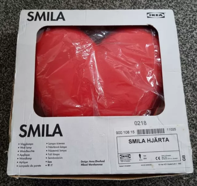 Ikea Smila Hjarte Red Heart Wall Light Lamp Open Box Brand New