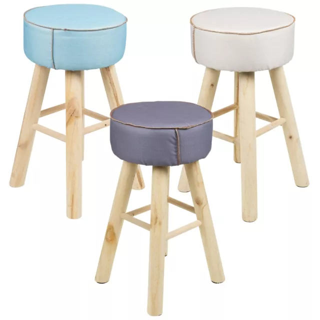 Round Tall Upholstered Cushioned Top Seating Scandinavian Wooden Leg Stool Chair