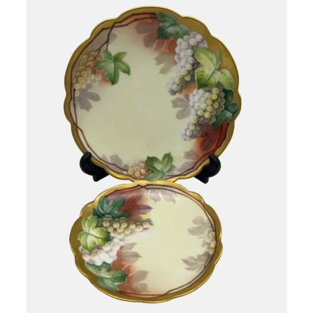 Pair GD & Cie Limoges France Decorated Plates G Demartine Avenir Grape Pattern