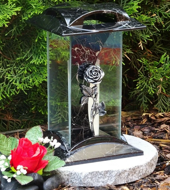 Grablampen Für Die Ruhestätte Grablampe Grablicht Laterne In Silber Mit Rose Und Herz Mit Grabschmuck Wetterfest