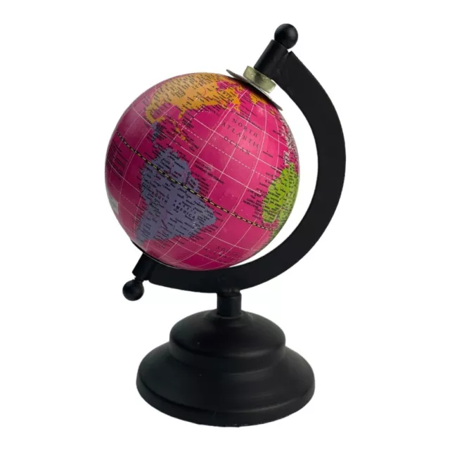 Small Decorative World Globe Map Hot Pink Black Wood Bookshelf Decor Academia