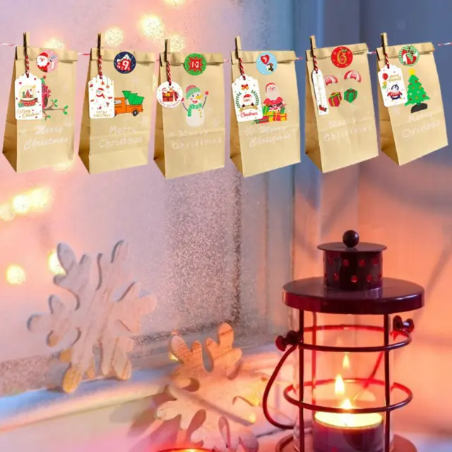 24 Sets Kraftpapiertüten Weihnachtsmann Verpackung Dekoration für Süßigkeiten Hochzeit Keks