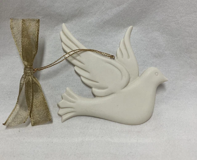 Peace Dove Ornament Touched By An Angel Beautiful Porcelain Bisque W/ Golden Bow