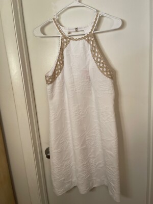 Lilly Pulitzer Dress 4 EXCELLENT  Resort White & Gold Corded Lace GORGEOUS