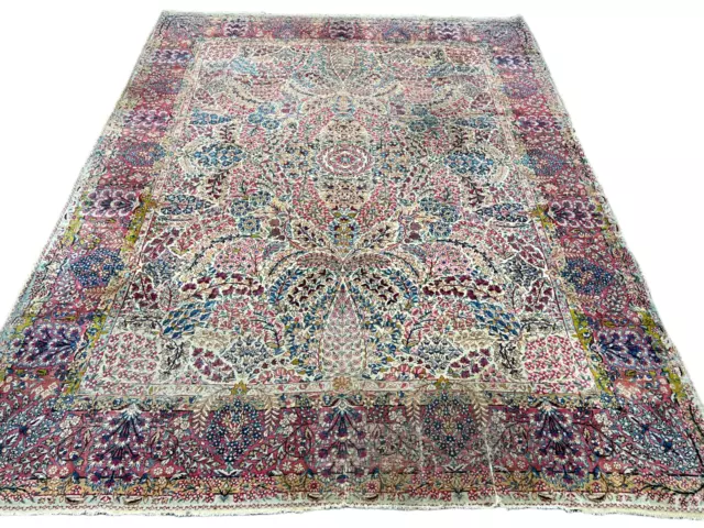 Antiker Unikat Handgeknüpfter Perserteppich Kirman Lawer carpet rug 307x237cm